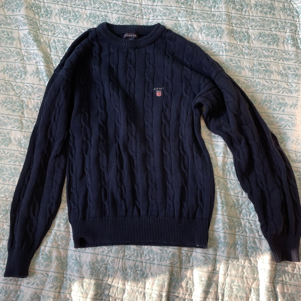 Gant Classic Blue Cable-Knit Crewneck Sweater